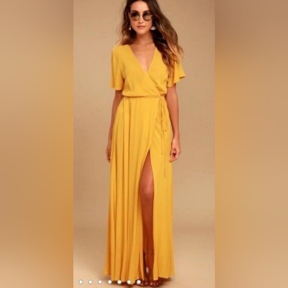 Elegant Yellow Wrap Dress